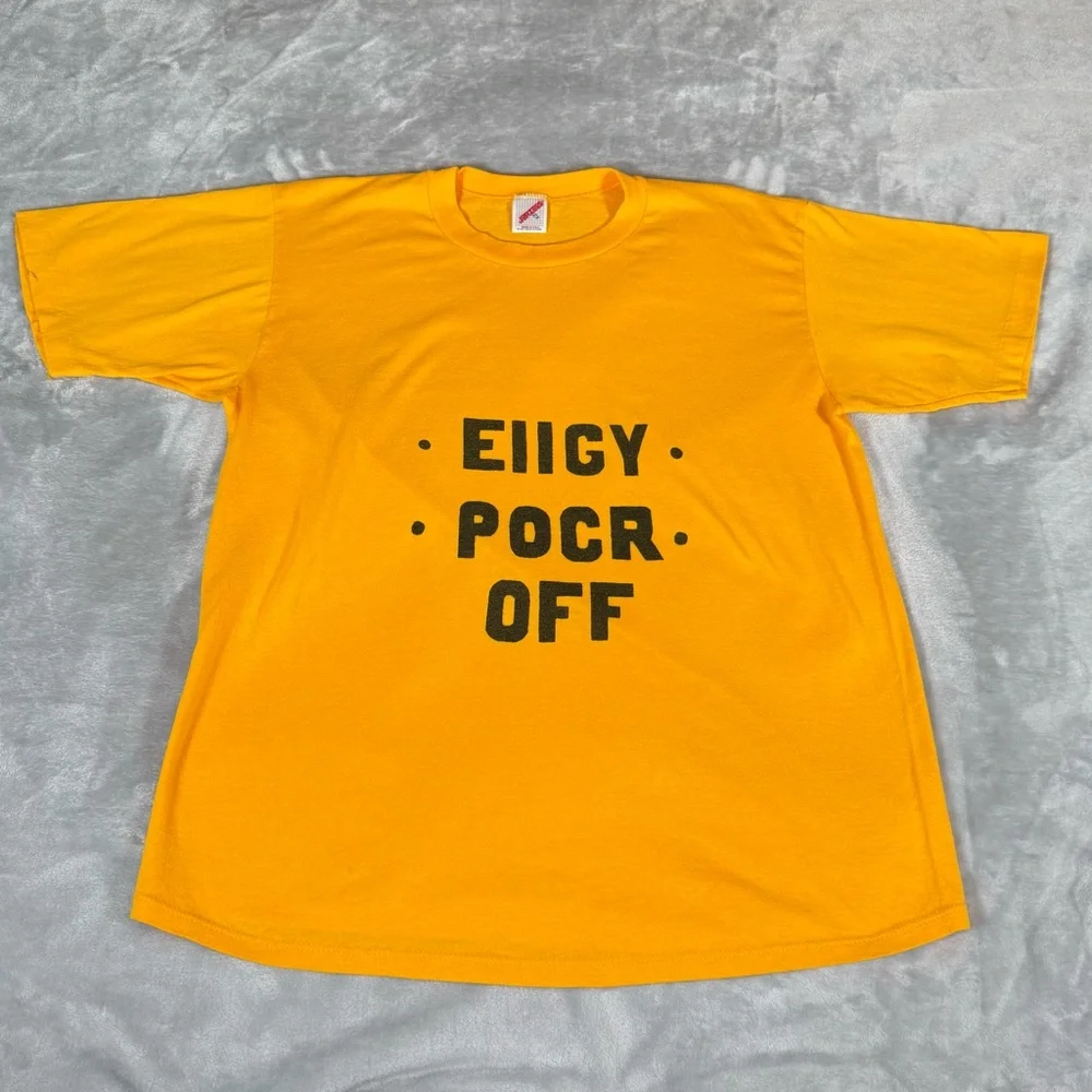 Vintage EIIGY POCR F**k Off Flip T Shirt Mens XL (Fits L) Funny Made In USA 90s - Picture 2 of 10